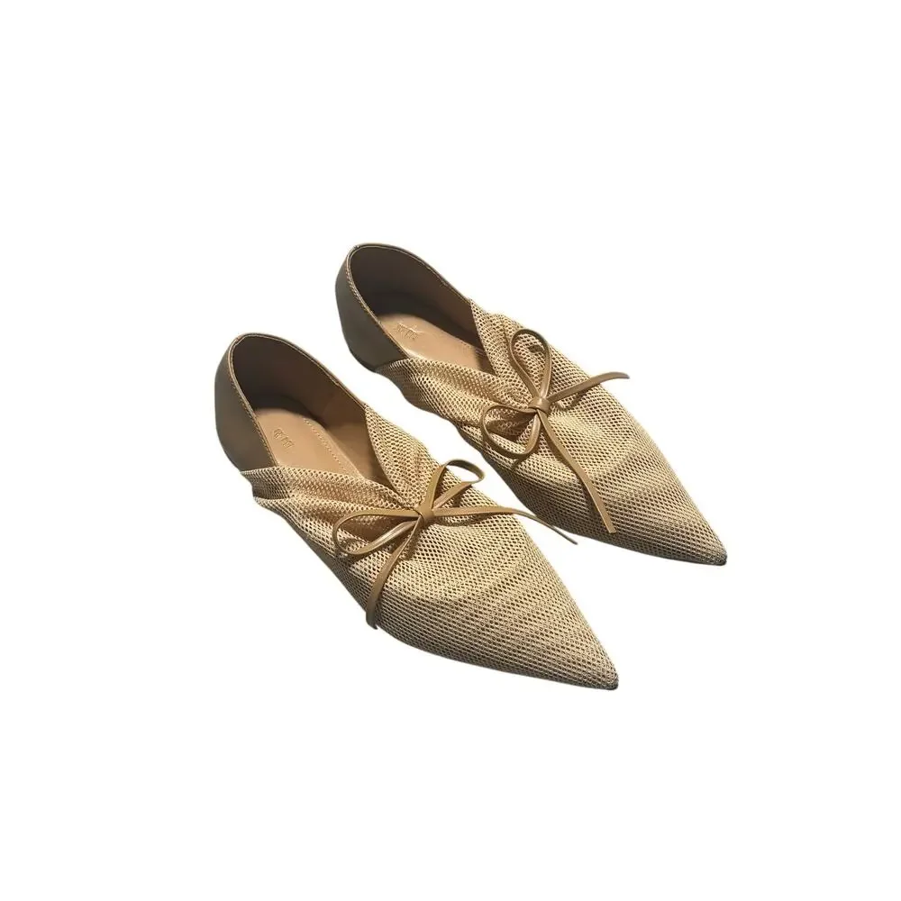 Jw Pei Reilly Fishnet Ballerina Flats Womens 10 Beige Mesh Pointed Toe Bow Tie